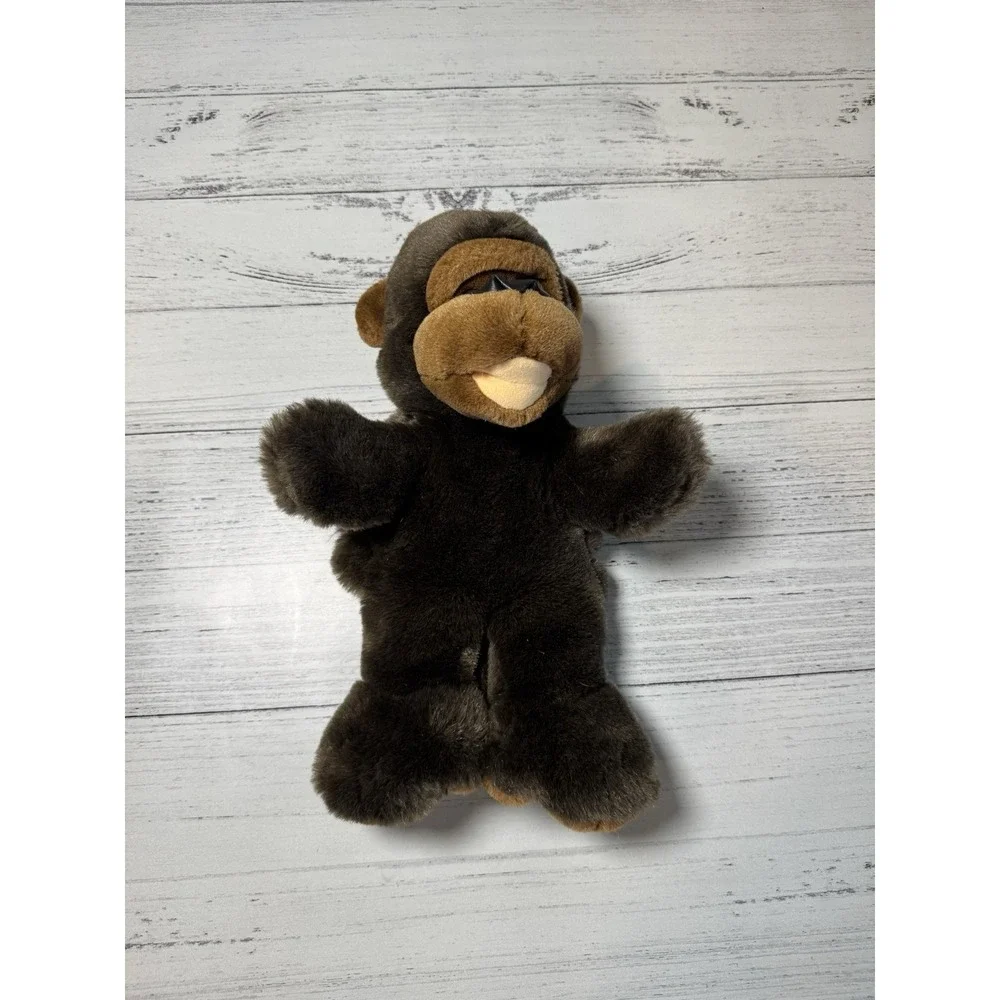 Monkey Plush Hand Puppet Faux Leather Nose Brown 12